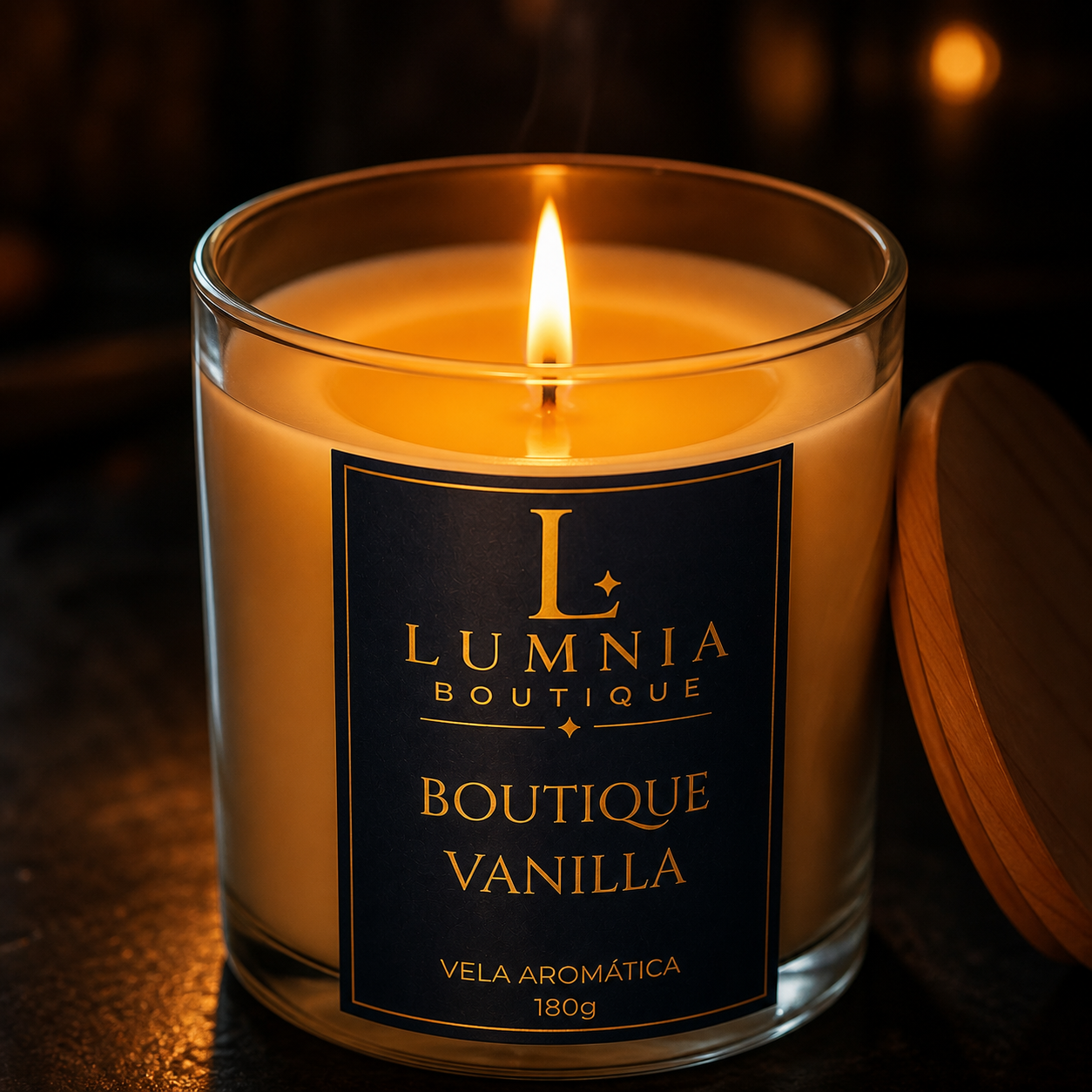 Vela Aromática Lumnia Boutique Vanilla acesa