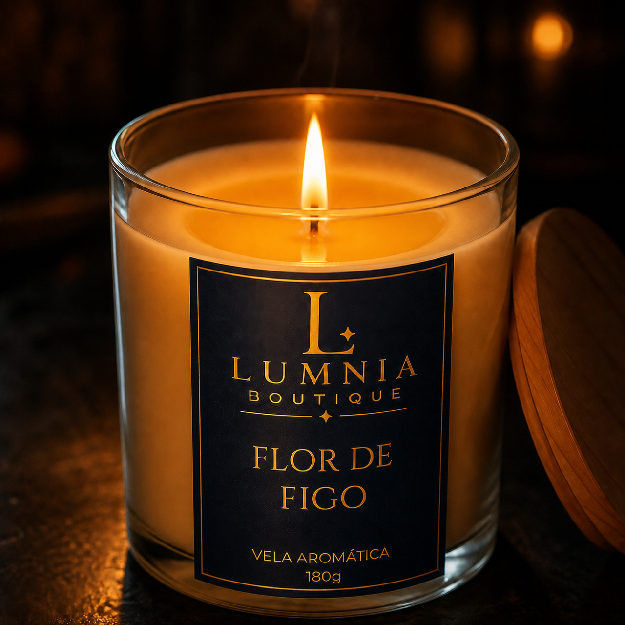 Vela Aromática Lumnia Flor de Figo 180g acesa